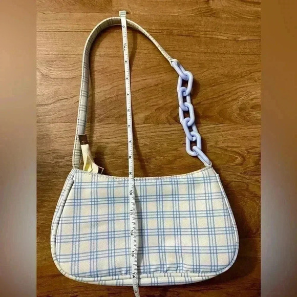 shoulder Bag blue and white plaid plastic chain 9x4x2 inches Y2K like new - Picture 4 of 8